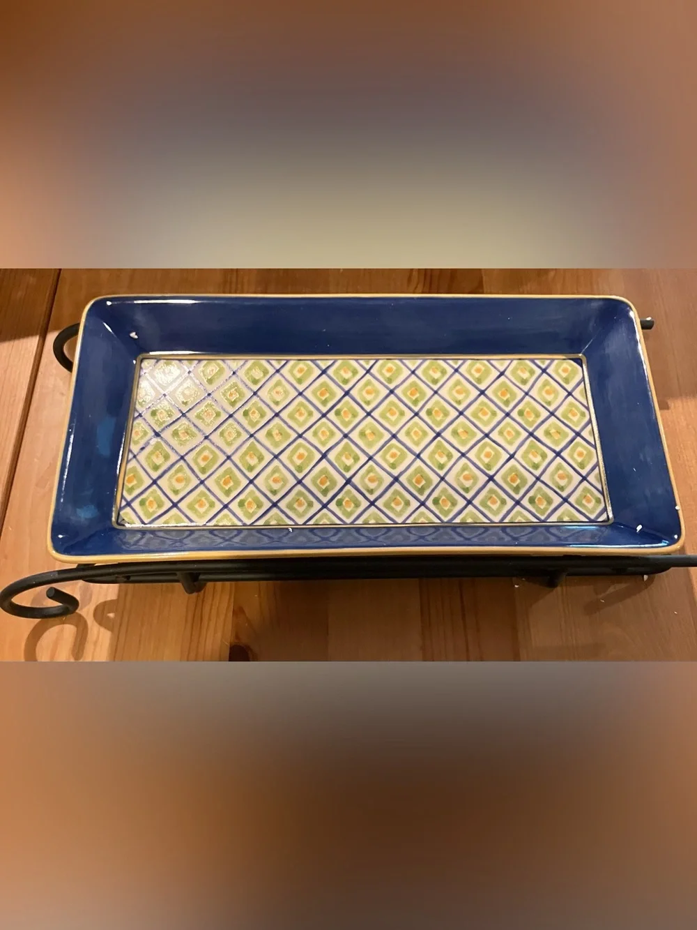NWOT Pfaltzgraff Villa Della Luna Sled Server 11” Tray w/Iron Stand Rare